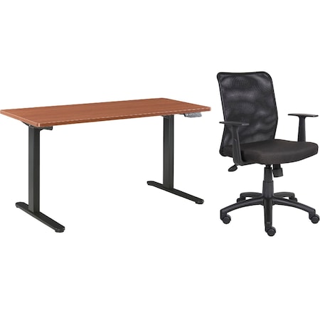 Interion By Global Industrial Interion Height Adjustable Table with Chair Bundle, 60inW x 30inD, Cherry w/ Black Base 695780CH-B